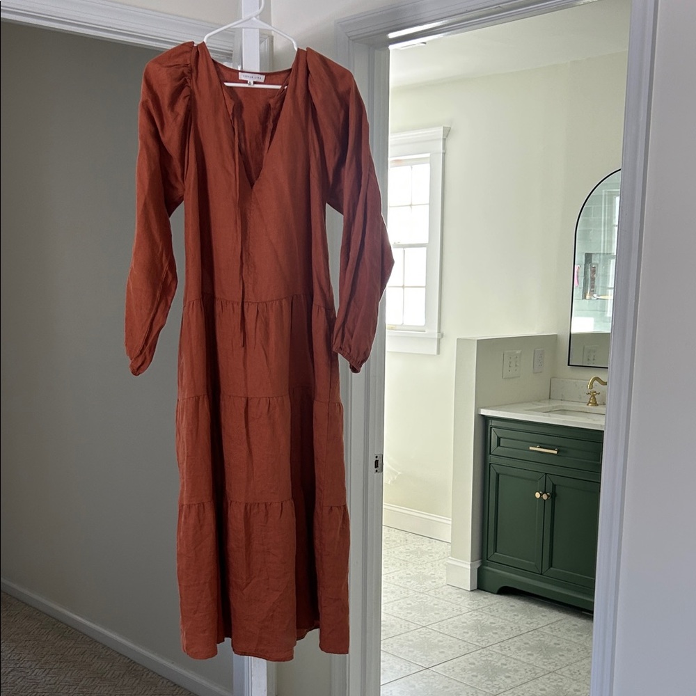 Chic Long Sleeve Rust Maxi Dress